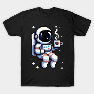 8-Bit Astronaut Coffee Break - Retro Space Pixel Art T-Shirt